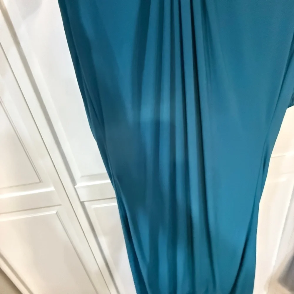 NWT |Mac Duggal 26727 Ocean Blue Jersey Puff Sleeve Cut Out Gown Size 12 - Picture 9 of 12